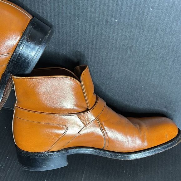 Men’s Vintage Slip on Cognac Orange Leather Boots - Picture 12 of 16